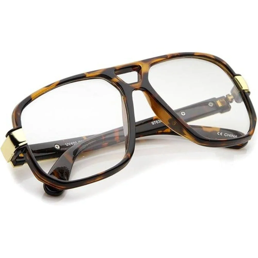 Designer Inspired Sunglasses Women Tortoise Gold Trim Clear Lens Butterfly Gafas